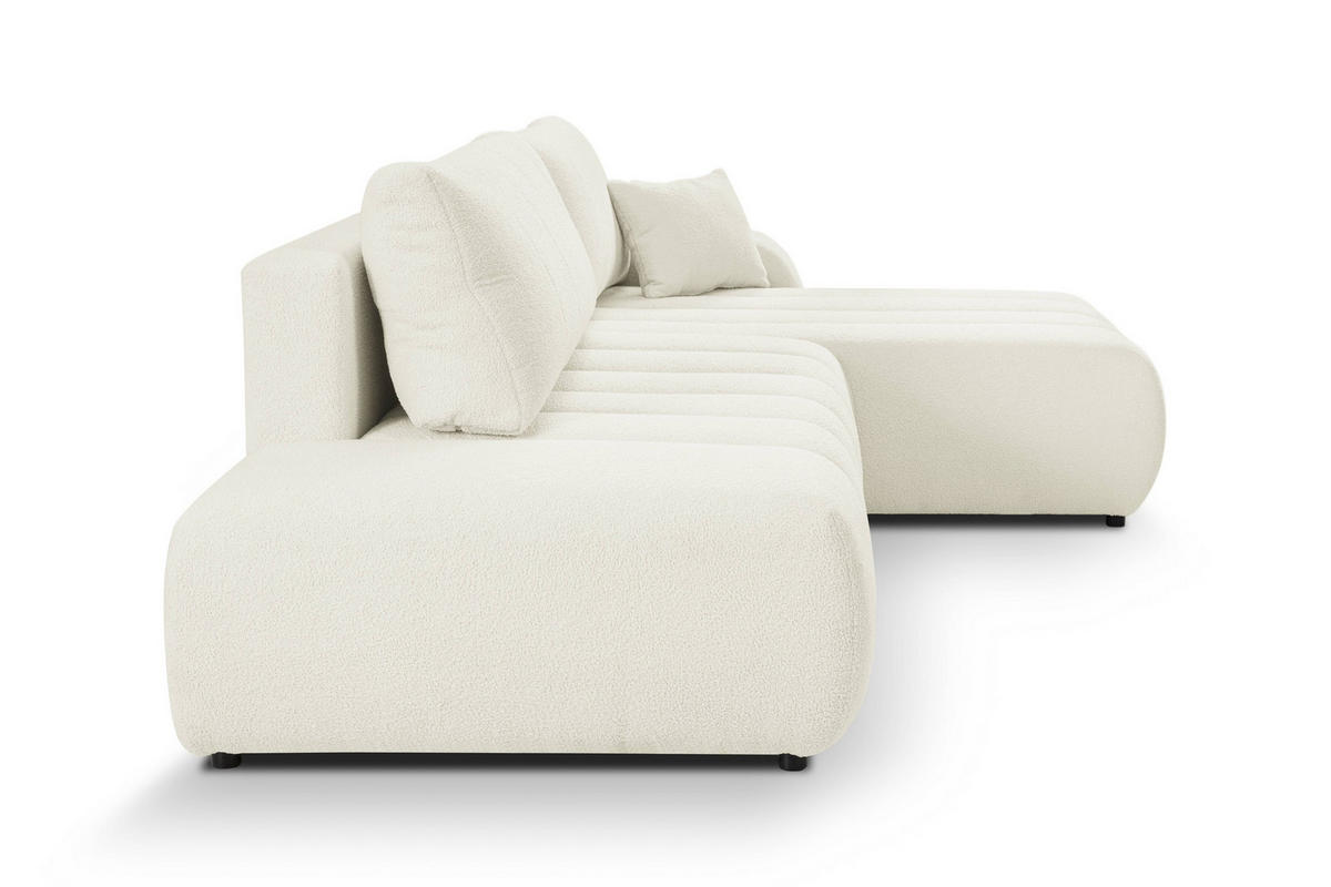 ECKSOFA GIOIA R-S Creme Boucle-Stoff mit Schlaffunktion - Creme, Holz (276/176cm) - MASSENO