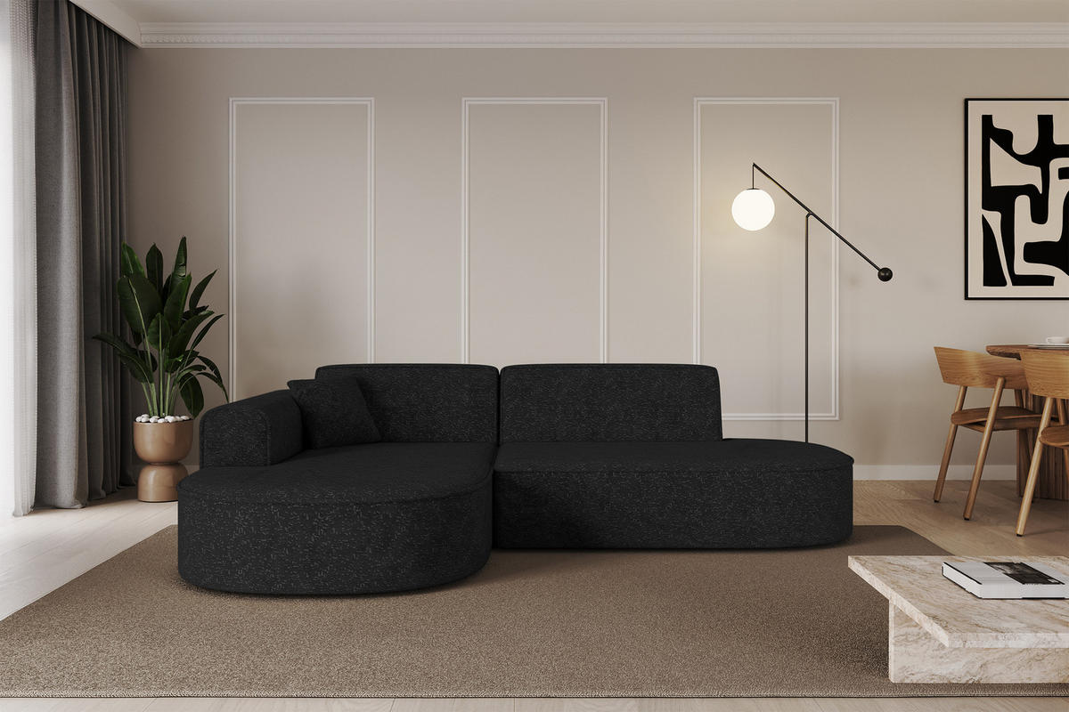 ECKSOFA Ottomane Links MARI-L1 - 243x171x79 cm Schwarz Tissu - Schwarz, Holzwerkstoff/Kunststoff (243/171cm) - ALTDECOR