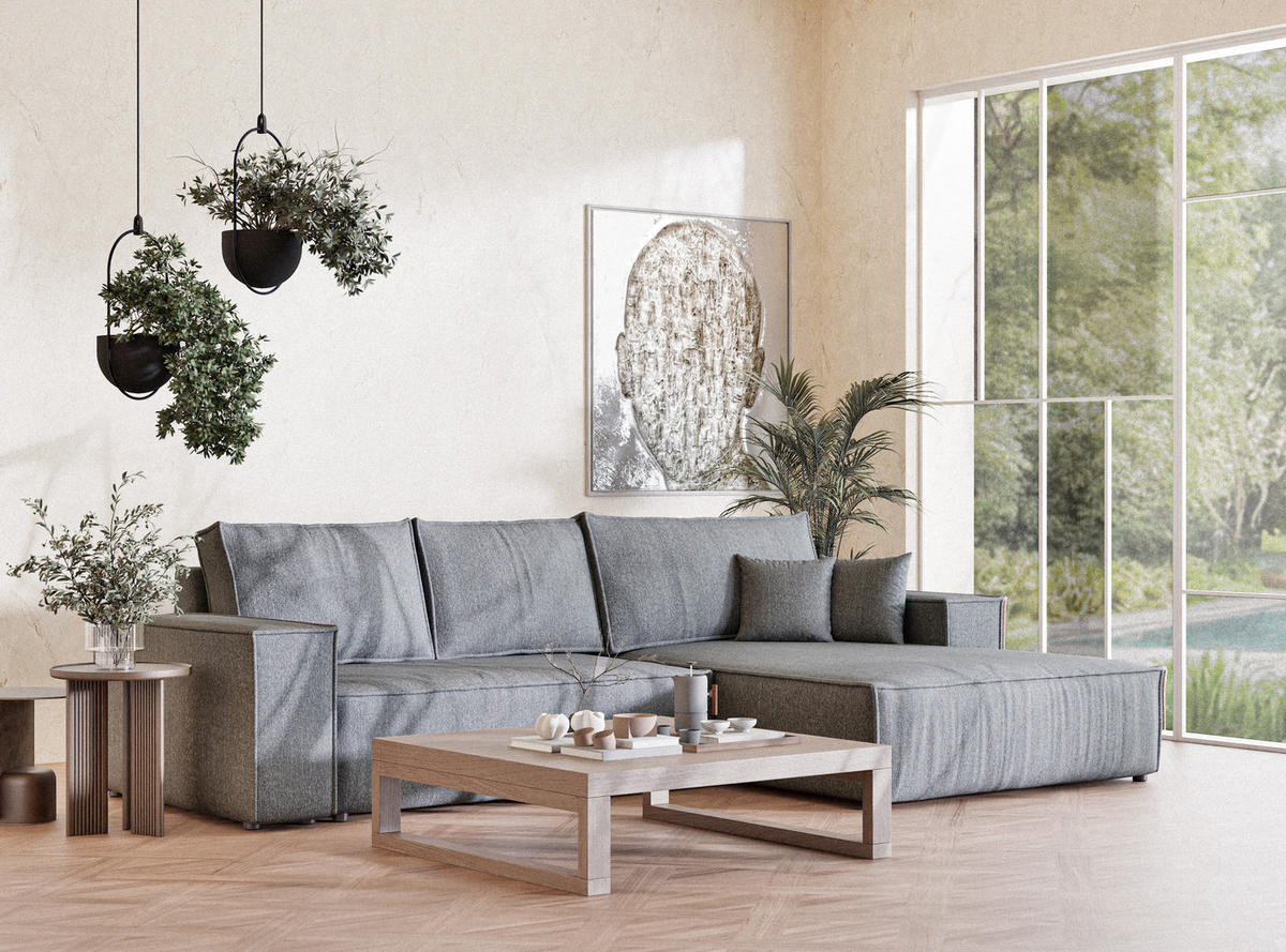 ECKSOFA MIT SCHLAFFUNKTION Maze Grau Webstoff - Schwarz/Grau, Holz/Holzwerkstoff (294/185cm) - Maison de Reve