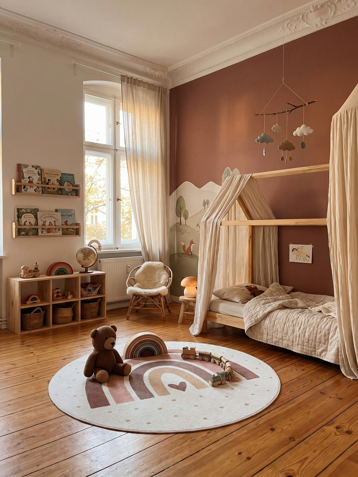 SPIELTEPPICH Waschbar TINO in Creme, mit Regenbogen- und Herz-Motiv, Ø 120 cm - Beige, Textil (120/120cm) - KADIMA DESIGN
