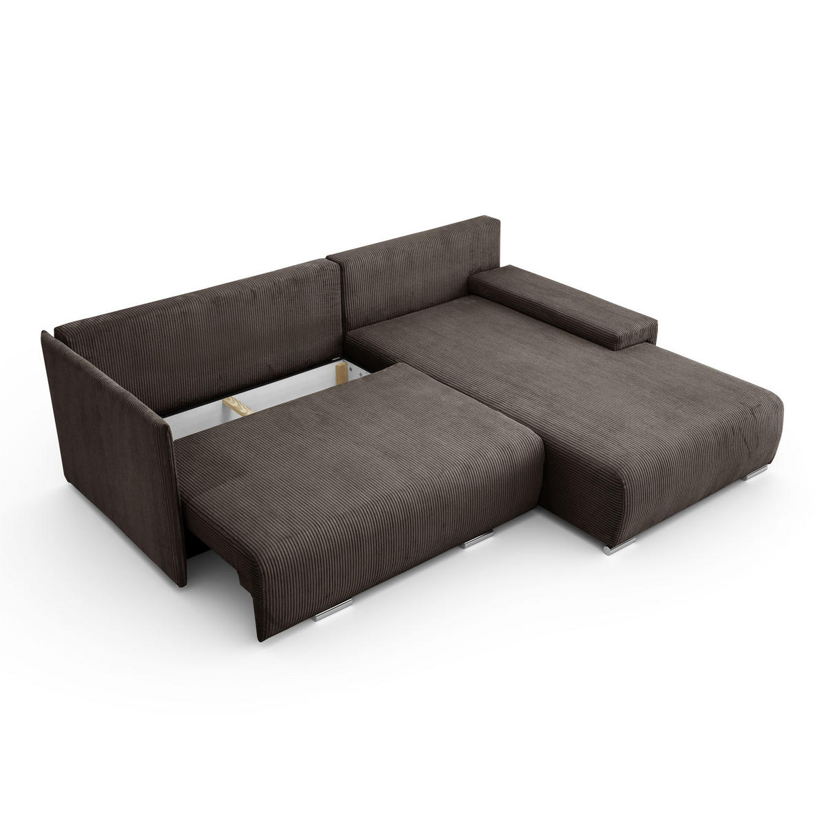 ECKSOFA L-Form Schlaffunktion Livorno Cord-Stoff Braun Rechts - Chromfarben/Schwarz, Holz/Kunststoff (246/188cm) - Kaiser Möbel