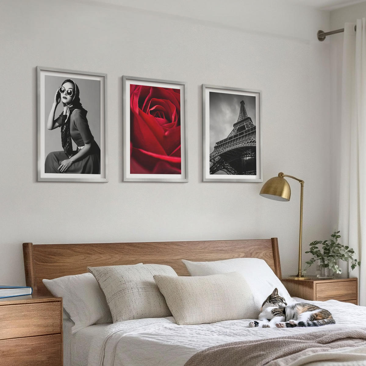 BILDER SET 3er Set - 40x60 cm Silberner Rahmen - Pariserin mit Eiffelturmbrille - Silberfarben, Kunststoff (40/60cm) - TULUP