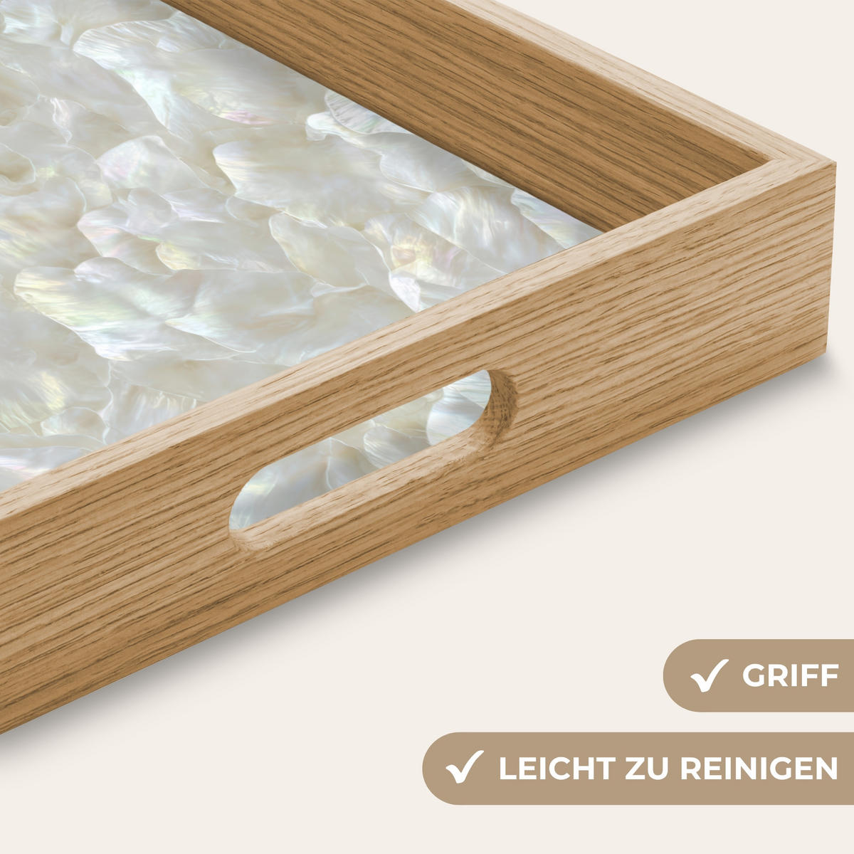 SERVÍROVACÍ PODNOS Perleťový lesk - Bílá - Shell 50x35 cm - bílá, dřevo (50/5/5cm) - OnlyWow
