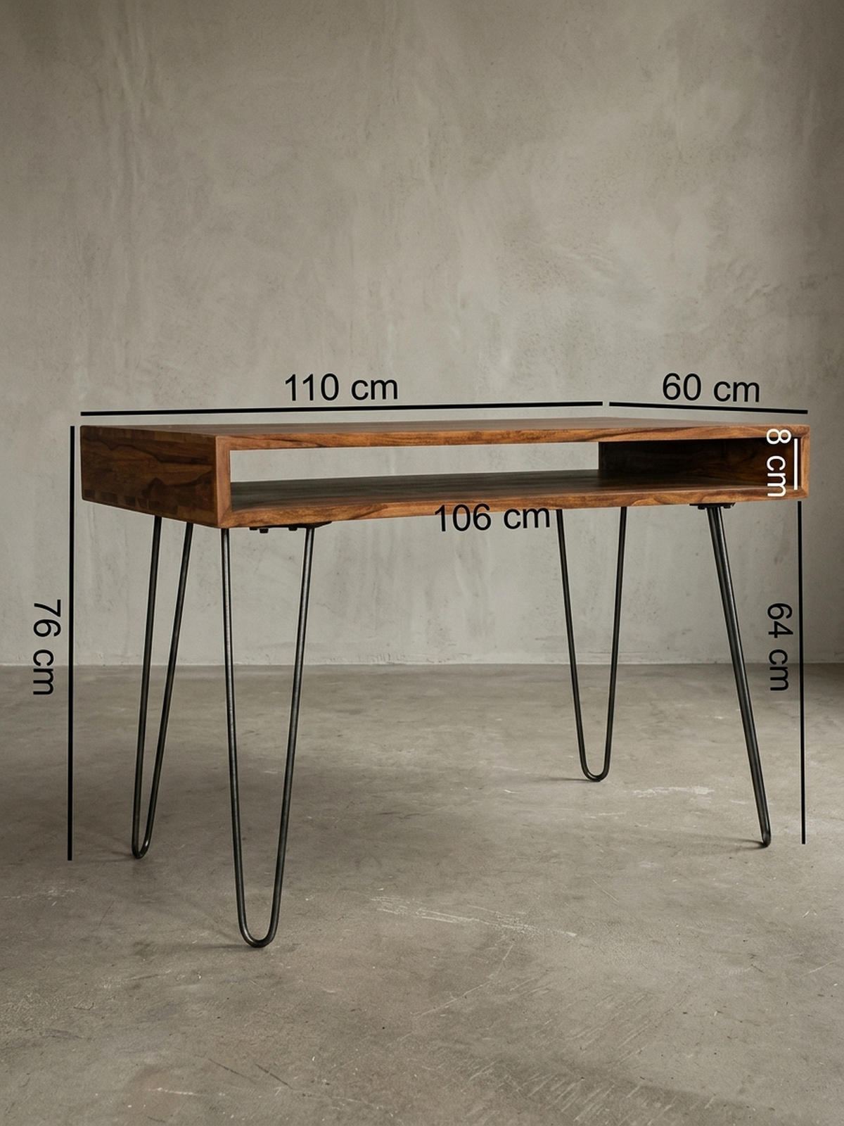 SCHREIBTISCH – Massivholz, Industrial Retro, große Platte, Haarnadelbeine - Schwarz/Braun, Holz/Metall (60/110/76cm) - KADIMA DESIGN