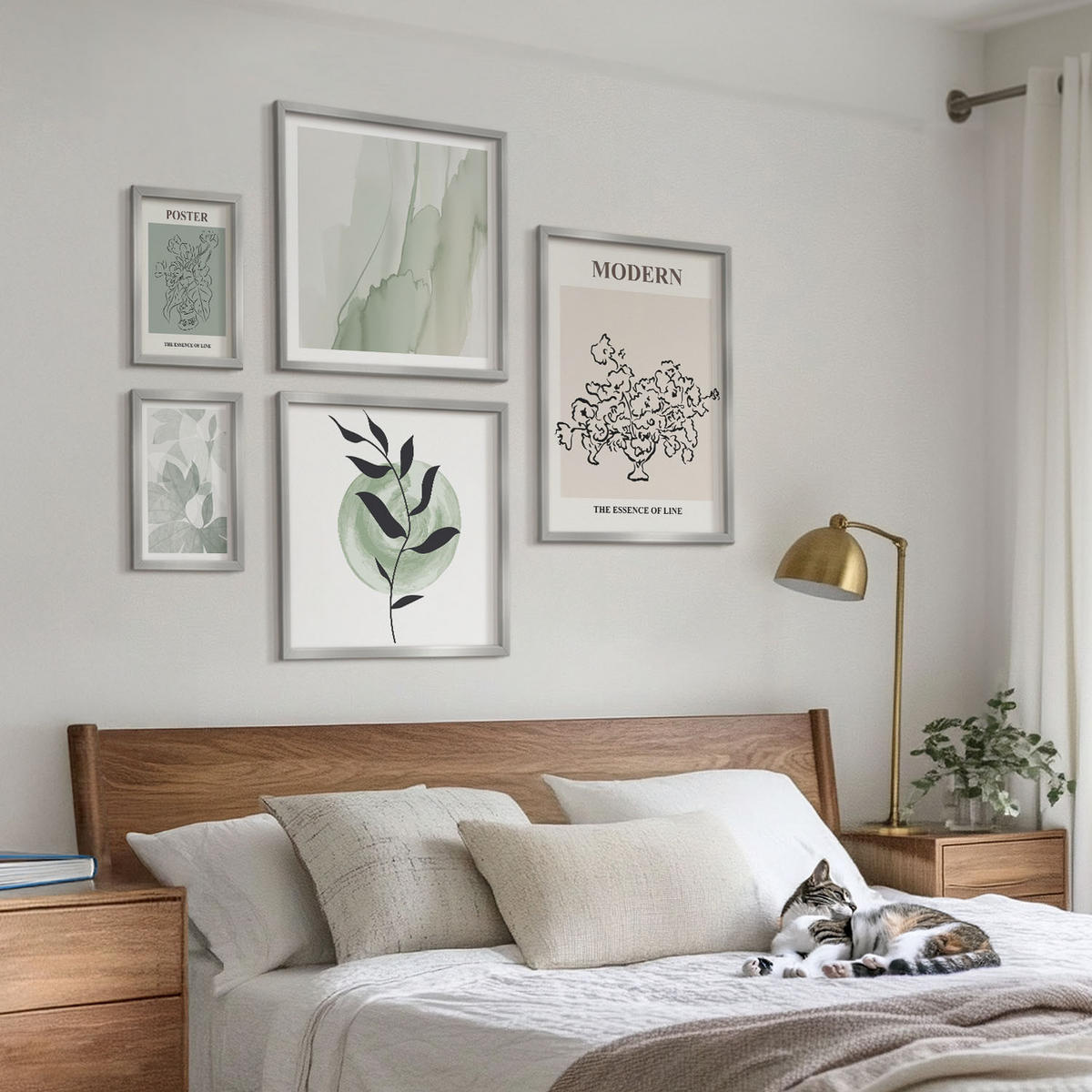 BILDER SET 5er Set - 50x50 cm & 20x30 cm & 40x60 cm Silberner Rahmen - Blumen in einer modernen Vase - Silberfarben, Kunststoff (40/60cm) - TULUP