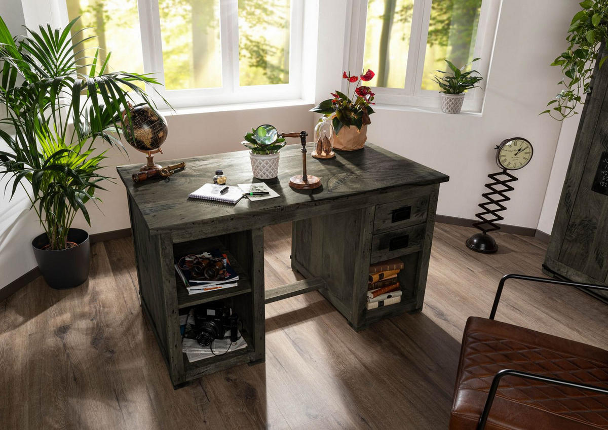 SCHREIBTISCH Mango 140x80x76 grau lackiert RAILWAY #261 - Grau, Holz (80/140/76cm) - Massivmoebel24