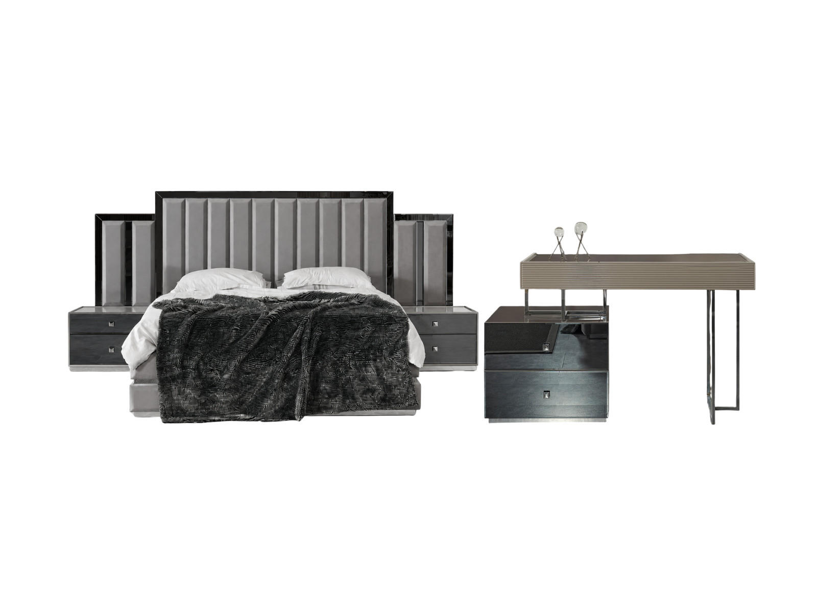 BETTANLAGE Vionera Typ-2 Bett mit Kopfteil 2 Nachttischen und Kommode - Beige, Holzwerkstoff (160/200cm)