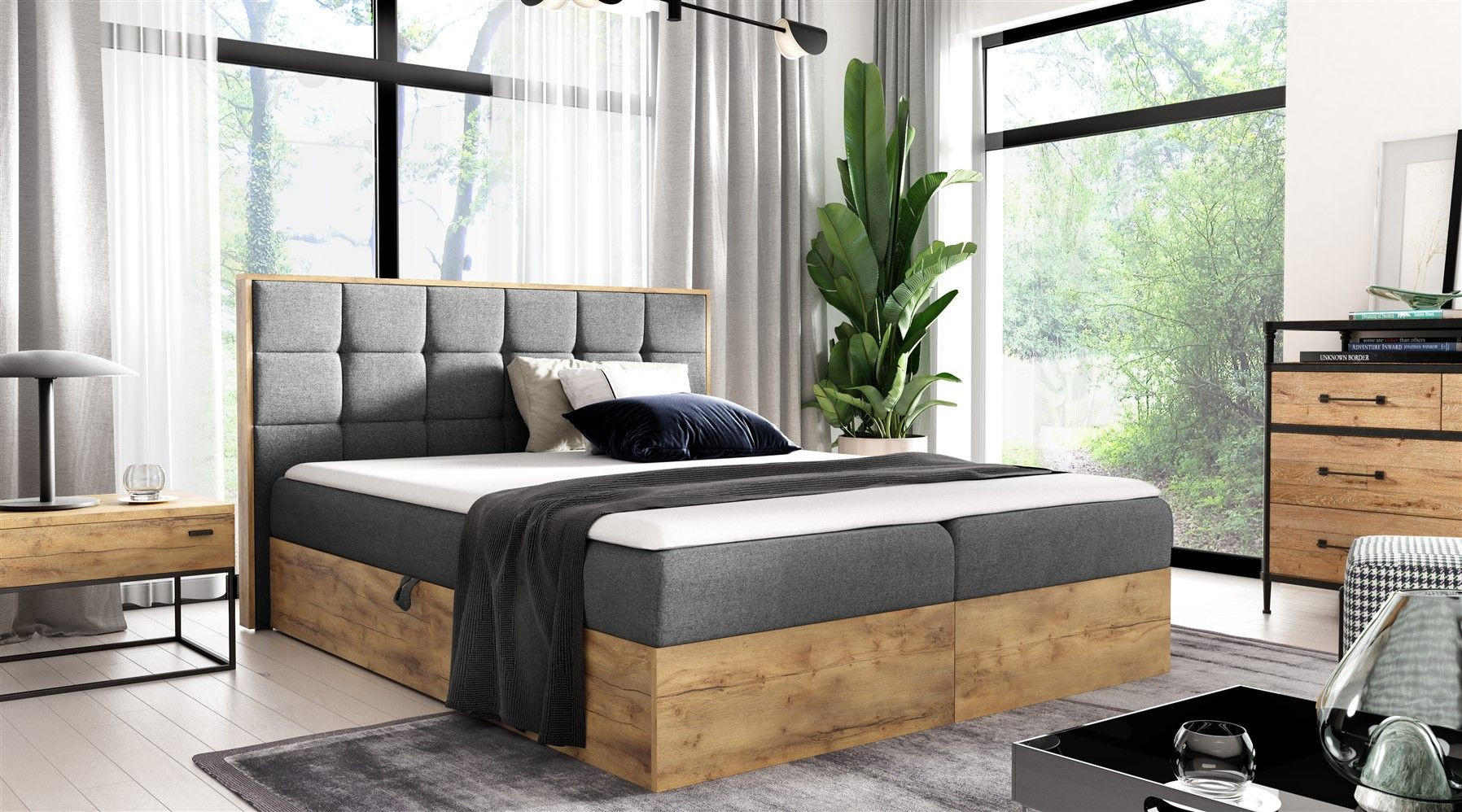 BOXBETT Kalypso überlänge Faro - Grau, Holzwerkstoff/Textil (200/220cm) - Fun Möbel