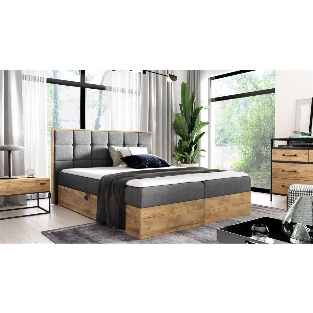 Thumbnail - Fun Möbel Boxbett, Grau, Textil, 200x200 cm, Schlafzimmer, Betten, Boxspringbetten