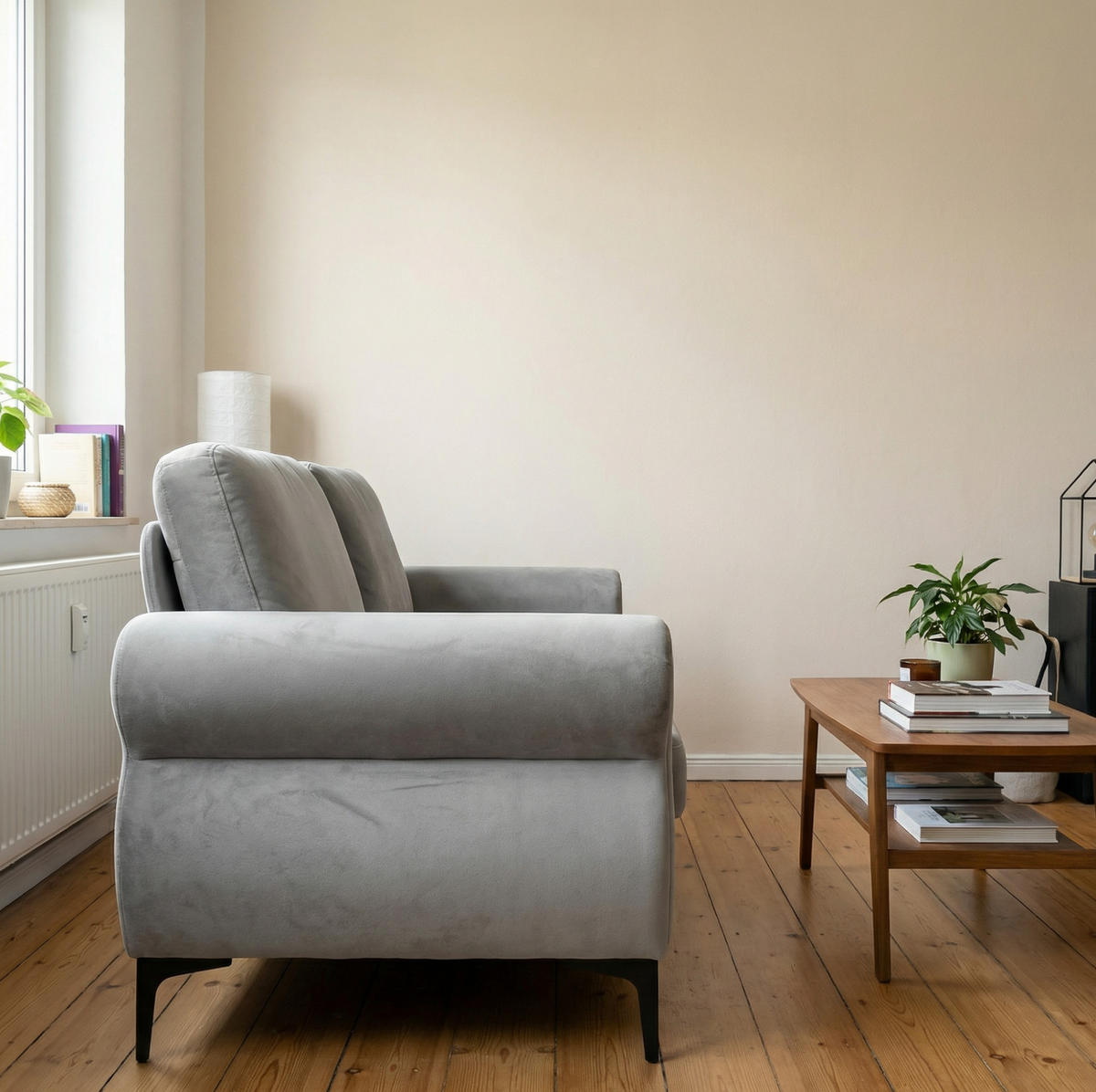 SOFA kompakt 173,5 cm Metall-Holz Light Grey - Hellgrau, Holzwerkstoff (173.5/92/81cm) - Meubliv