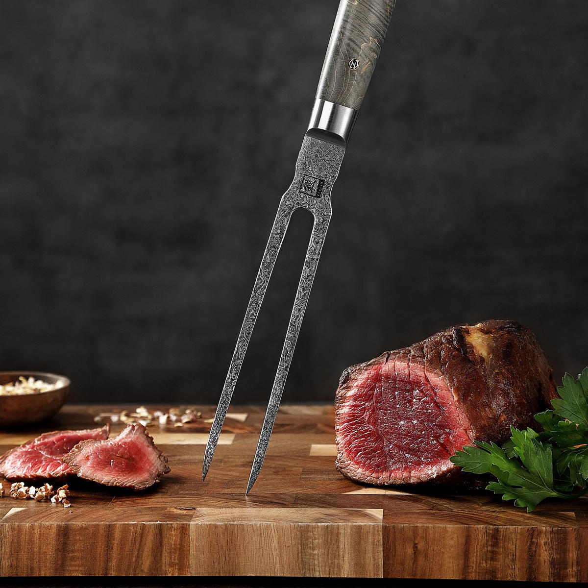 TRANCHIERGABEL 18 cm - Ahornfarben, Holz/Metall - Zayiko