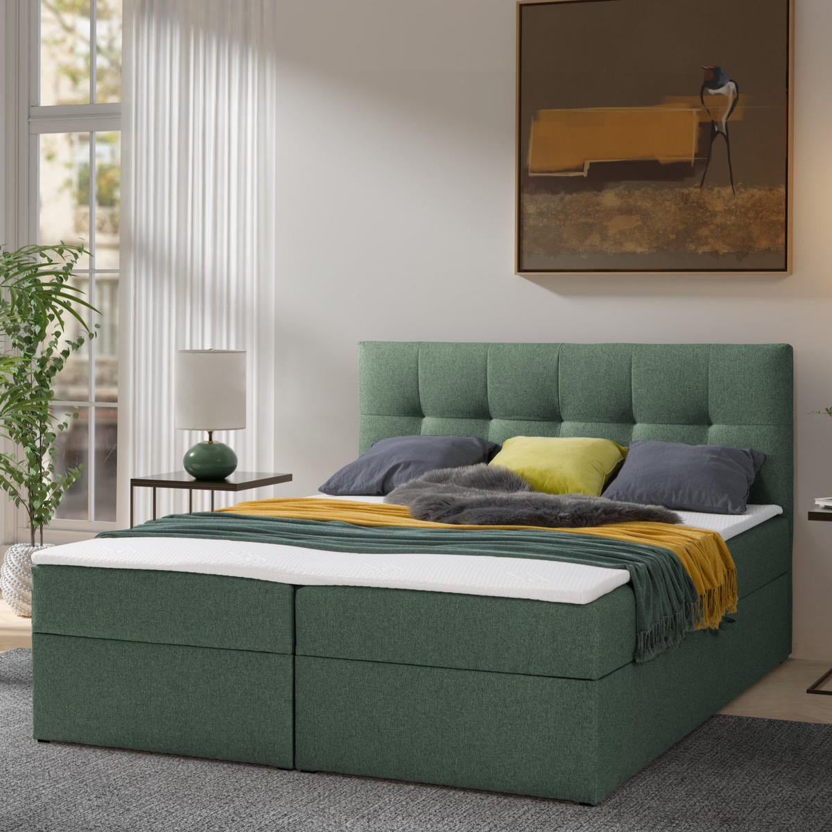 BOXBETT Toronto 160x200 Bonell-Matratze H3 und Topper - Silberfarben/Grün, Holz/Holzwerkstoff (160/200cm) - Ravio