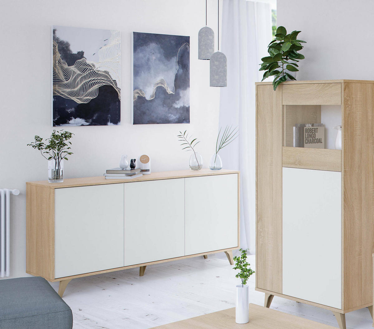 KOMMODE Eiche, Weiß 41/154/75 cm - Braun, Holzwerkstoff (154/75/41cm) - DMORA
