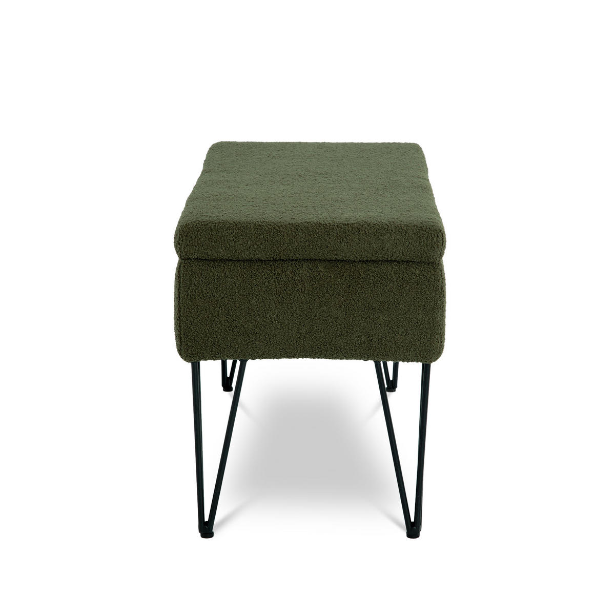 TRUHENBANK Alix aus khakifarbenem Frotteestoff - Schwarz/Grün, Holz/Textil (101/50/41cm) - Sicaan