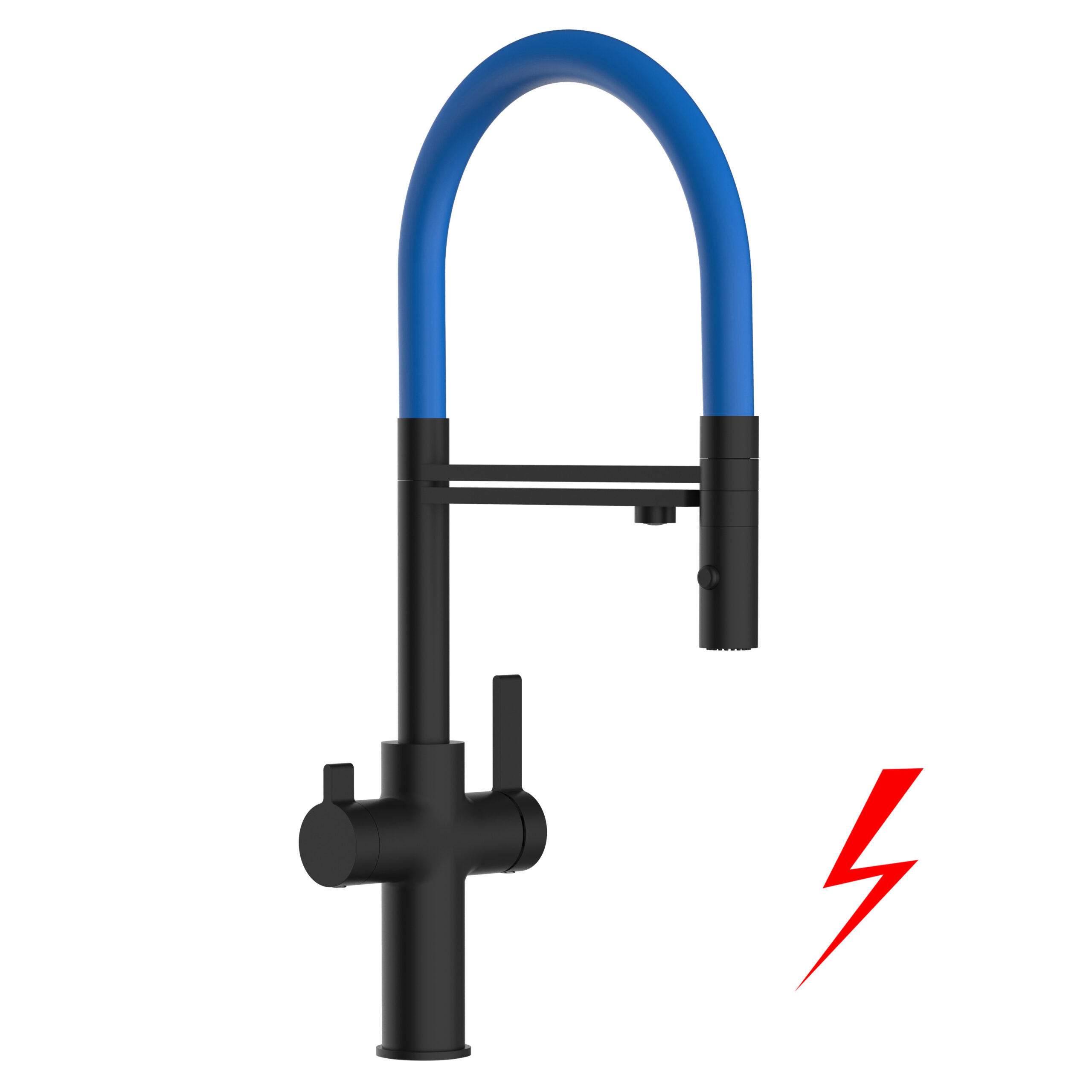 NIEDERDRUCK-3-WEGE-KÜCHENARMATUR, Schwarz Matt und Blau, 2-Strahl-Brause - Blau, Metall (20.61/48/20.61cm) - VIZIO