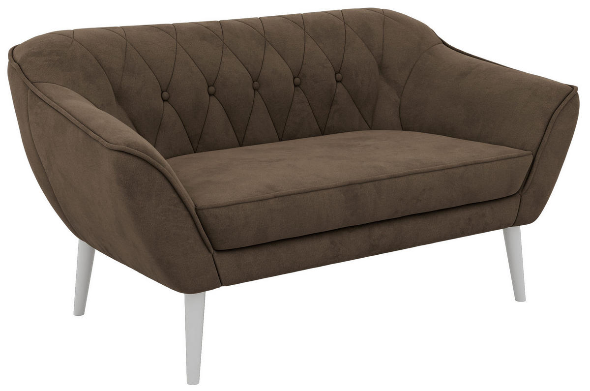 2-SITZER-SOFA PIRS - Braun Velvet - Weiße Beine - Dunkelbraun/Braun, Holzwerkstoff/Textil (140/75/74cm) - MKS
