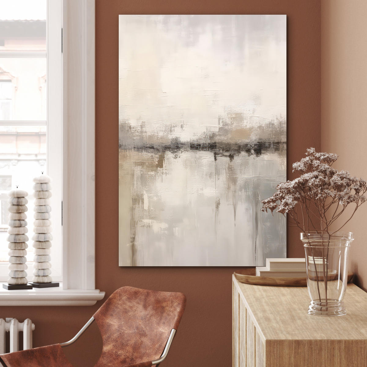 METALLBILD Moderne Kunst - Abstrakt - Beige 60x90 cm - Beige, Metall (60/90cm) - MuchoWow