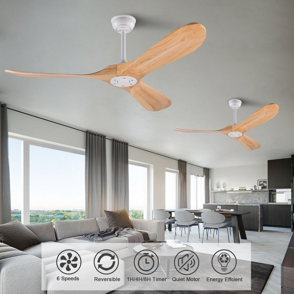 DECKENVENTILATOR 52Zoll Holzflügel Propeller Design Speicherfunktion - Weiß, Kunststoff (132/132/32cm) - CASIVA
