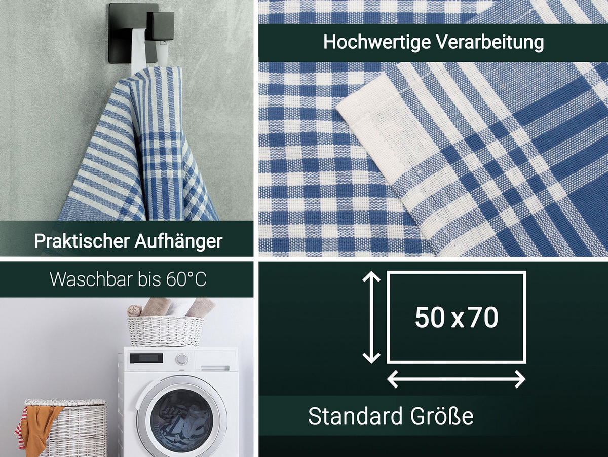 GESCHIRRTÜCHER, 5er-Set, 50x70 cm, 100% Baumwolle, Blau - Blau, Textil (50/70cm) - Zollner