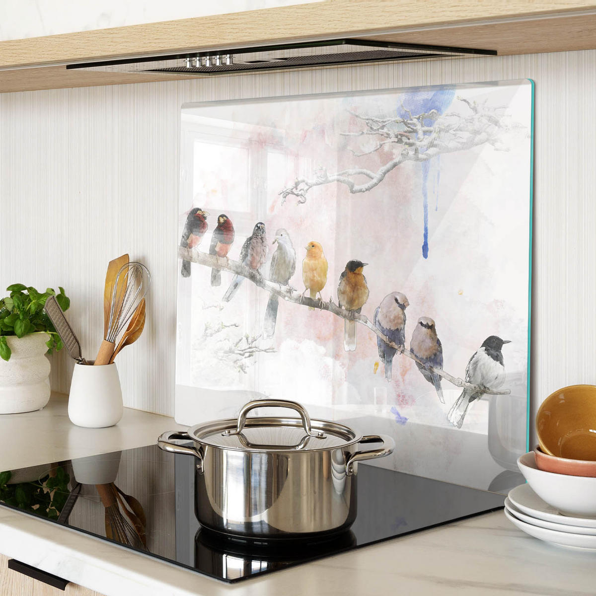 GLASPLATTE 60x52 cm Vögel auf einem Ast - Braun, Glas (60/0.4/52cm) - TULUP