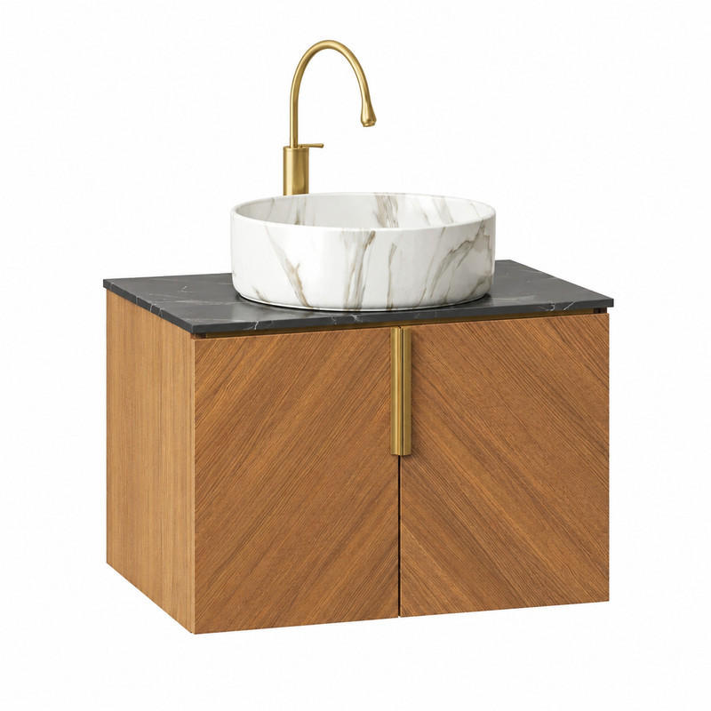 WASCHTISCH mit 2 Türen 61 cm Black Brown Oak Stone White - Naturfarben, Holzwerkstoff (50/53.1/61cm) - Beauniv