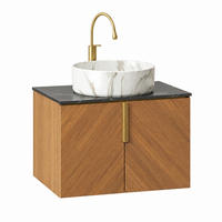 WASCHTISCH mit 2 Türen 61 cm Black Brown Oak Stone White - Naturfarben, Holzwerkstoff (50/53.1/61cm) - Beauniv