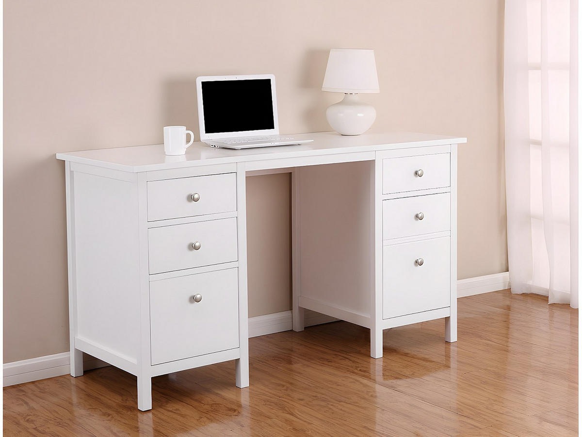 SCHREIBTISCH Landhaus mit 4 Schubladen - Stil Holz - Weiß - ALBANE - Weiß, Holz (135/56/76cm) - Vente-Unique