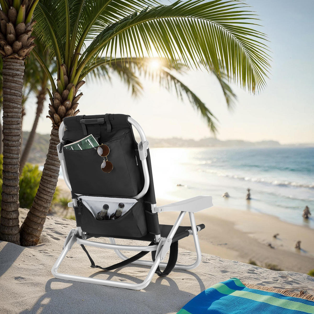 STRANDSTUHL Coral, rückseitige Kühltasche und Aufbewahrungstasche, schwarz - Schwarz, Kunststoff (63/78/101cm) - tectake