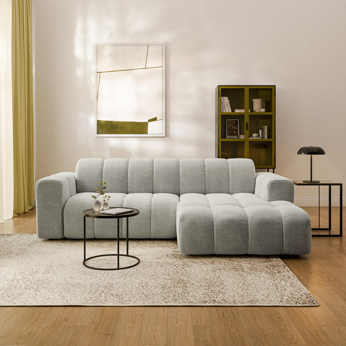 ECKSOFA TISI Hellgrau Strukturstoff - Hellgrau, Holz (274/165cm) - MASSENO