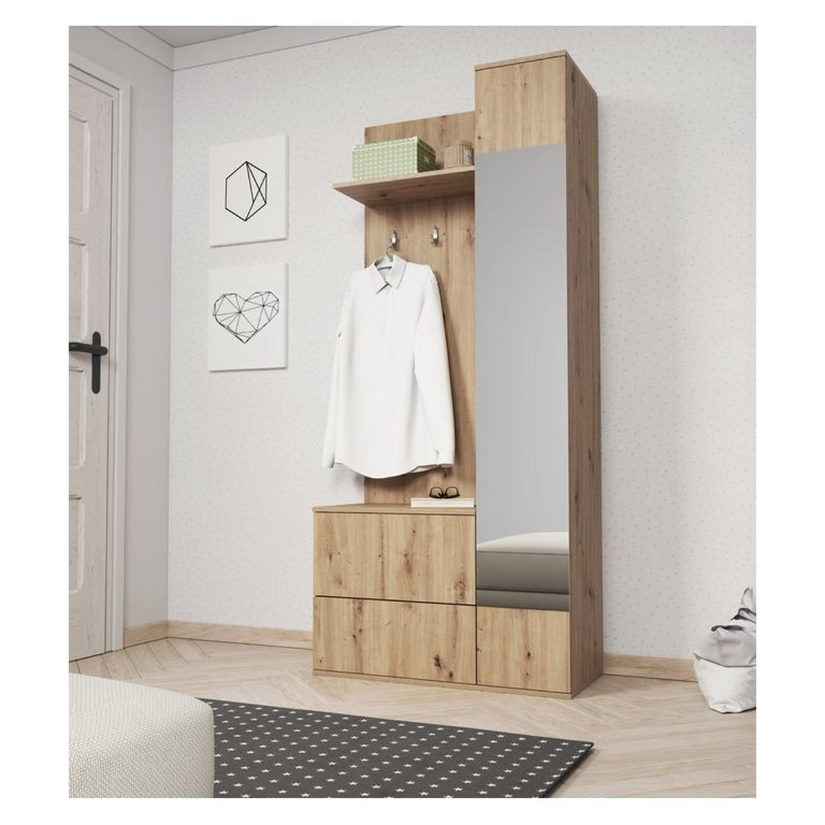 GARDEROBENPANEEL – 195 cm – Green – Eiche Artisan – GF-MOB12 - Eiche Artisan, Holzwerkstoff (90/195/34cm) - hi-markt