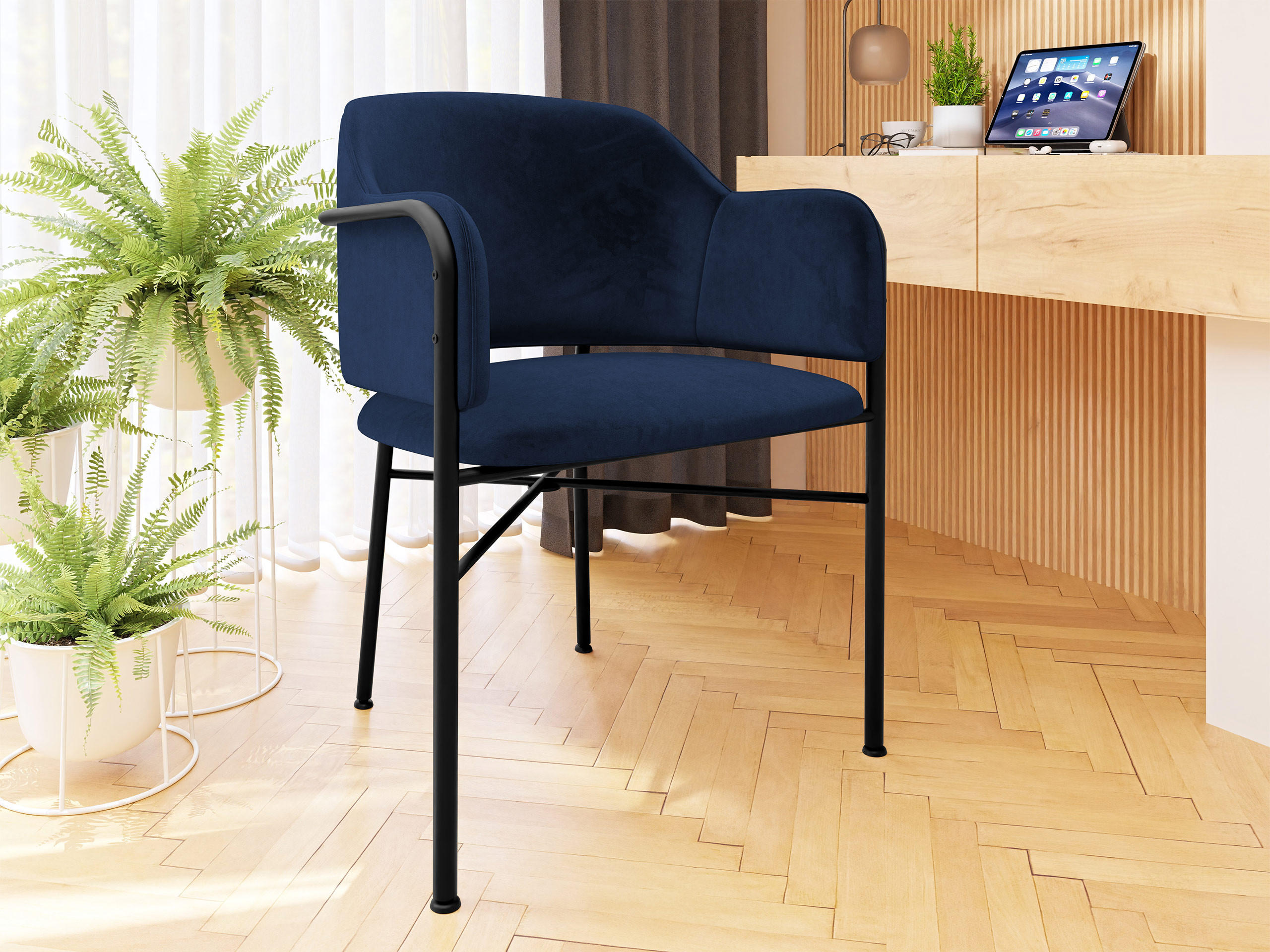 POLSTERSTUHL Delivio - Blau/Schwarz, Textil/Metall (56/79/55cm) - MIRJAN24