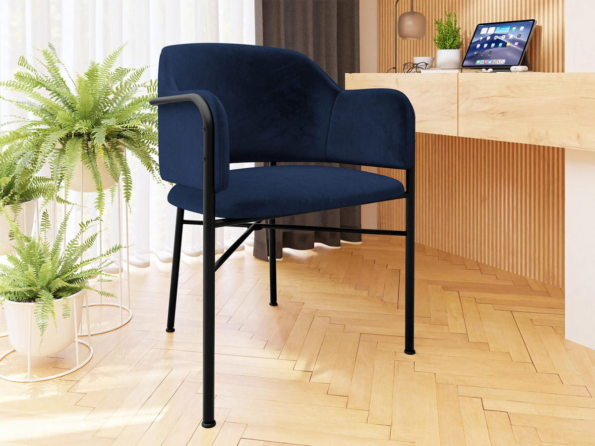 POLSTERSTUHL Delivio - Blau/Schwarz, Textil/Metall (56/79/55cm) - MIRJAN24