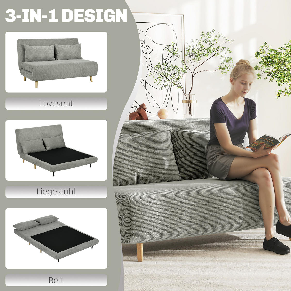 2-SITZER Schlafsofa Grau 141.0/90.0/81.0 cm - Grau, Textil (90/81/141cm)