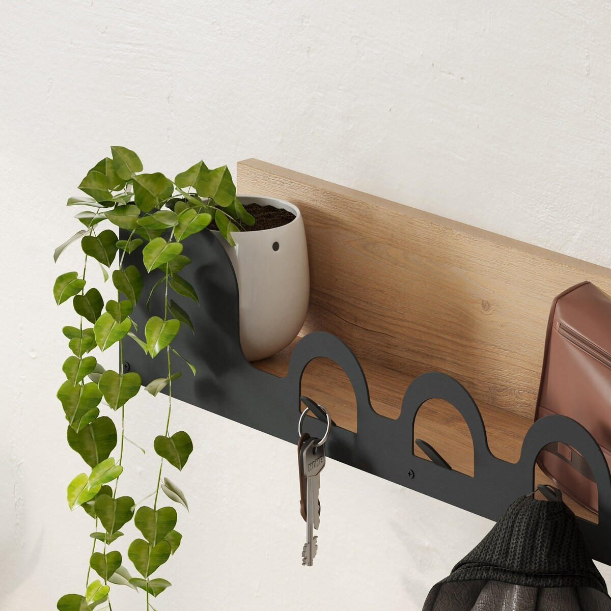 ZÁVĚSNÝ věšák na kabáty, dubová povrchová úprava, šířka 63 cm - LIORA HANGER - barva jasanu, kompozitní dřevo (14/14/73.6cm) - Calicosy