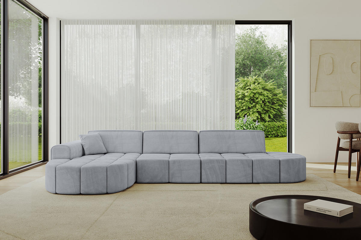 ECKSOFA Ottomane Links LIVO-L2 - 337x173x79,5 cm Hellgrau - Grau, Holzwerkstoff/Textil (337/173cm) - ALTDECOR