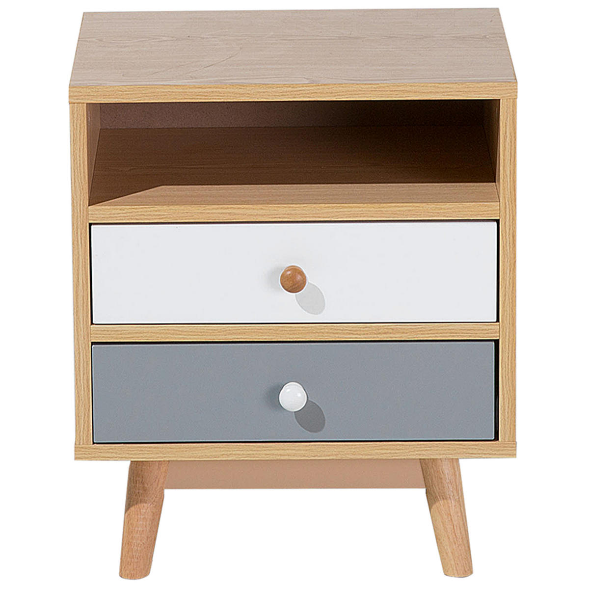 NACHTTISCH heller Holzfarbton 2 Schubladen Fargo - Braun/Weiß, Holzwerkstoff (40/48/30cm) - Beliani