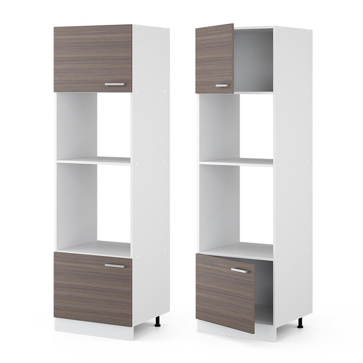 MIKROWELLENSCHRANK R-Line Edelgrau 60 cm - Weiß/Braun, Holzwerkstoff (60/206.8/57.2cm) - Vicco