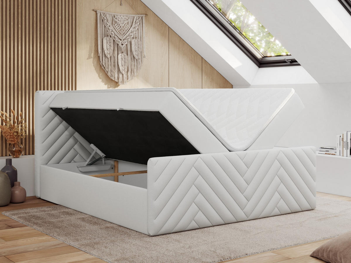 BOXBETT PARIS DUO 120/200 - Weiß Kunstleder - H3 - Weiß, Holz/Textil (120/200cm) - MKS