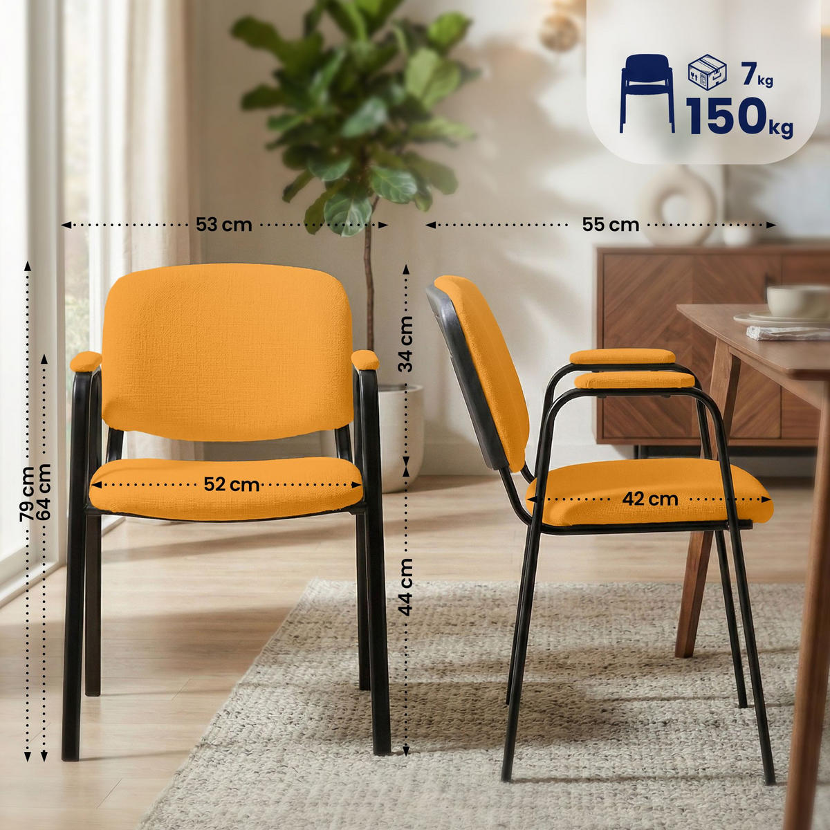 BESUCHERSTUHL 4er Set Stoff Orange - Schwarz/Orange, Textil/Metall (53/79/55cm) - CLP