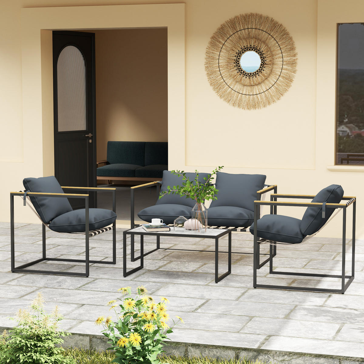 GARTENMÖBEL-SET 4 Personen Grau - Grau, Metall - Outsunny