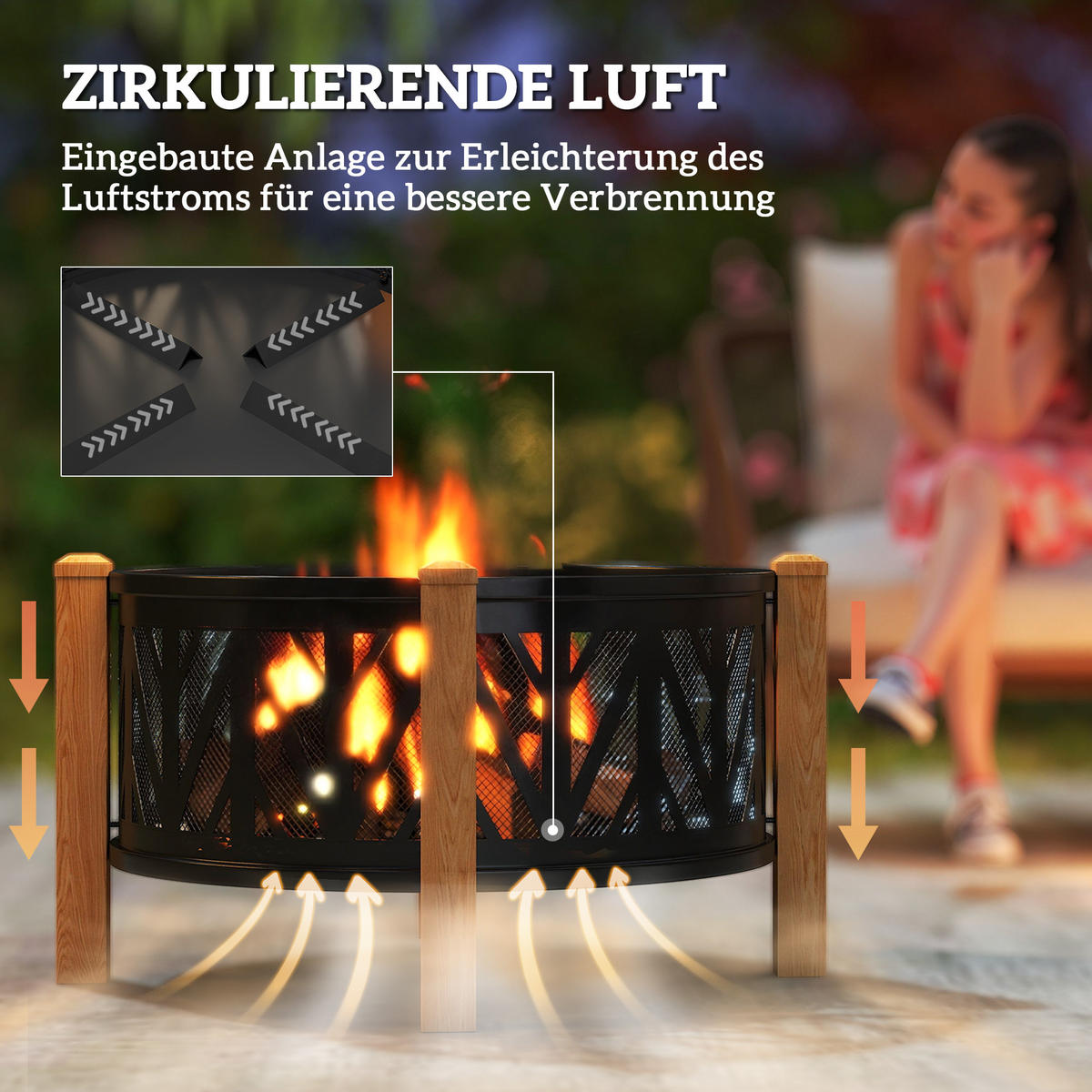 FEUERSCHALE Metall Schwarz Braun - Multicolor, Metall (75/58/75cm) - Outsunny