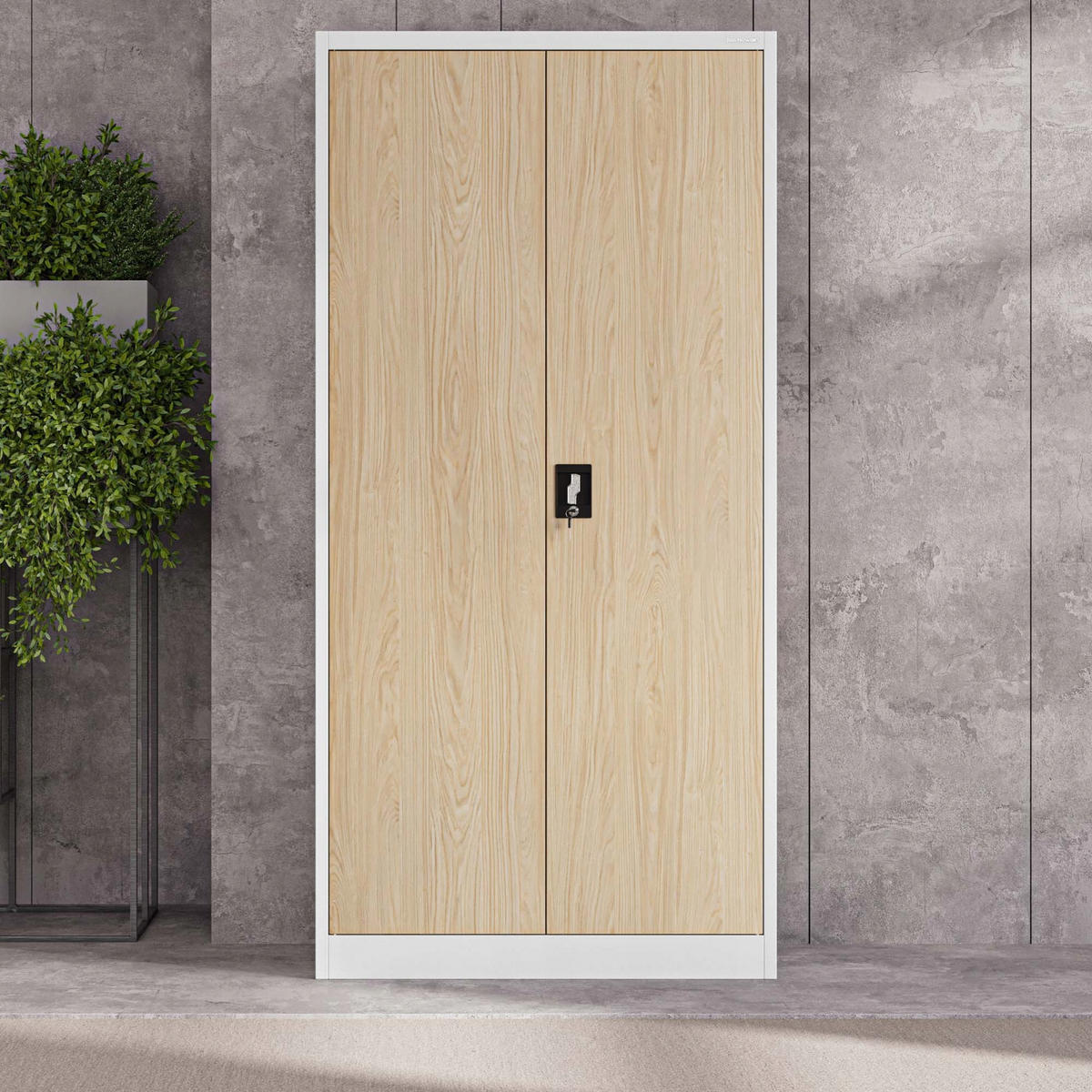 AKTENSCHRANK JAN 185x90x45 cm - Weiß/Braun, Metall (90/185/40cm) - Jan Nowak