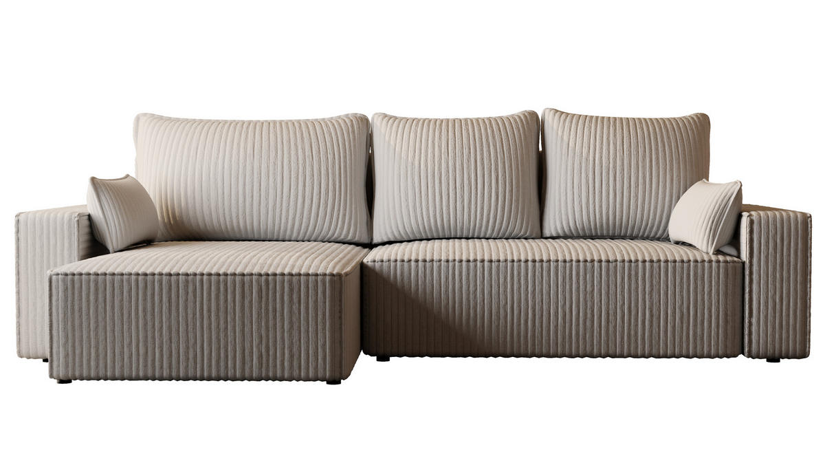 ECKSOFA Tobi mit Bettkasten und Schlaffunktion, L-Form/XL-Form, Cordstoff, Universal - Hellgrau, Holzwerkstoff (276/145cm) - 4ALL HOME