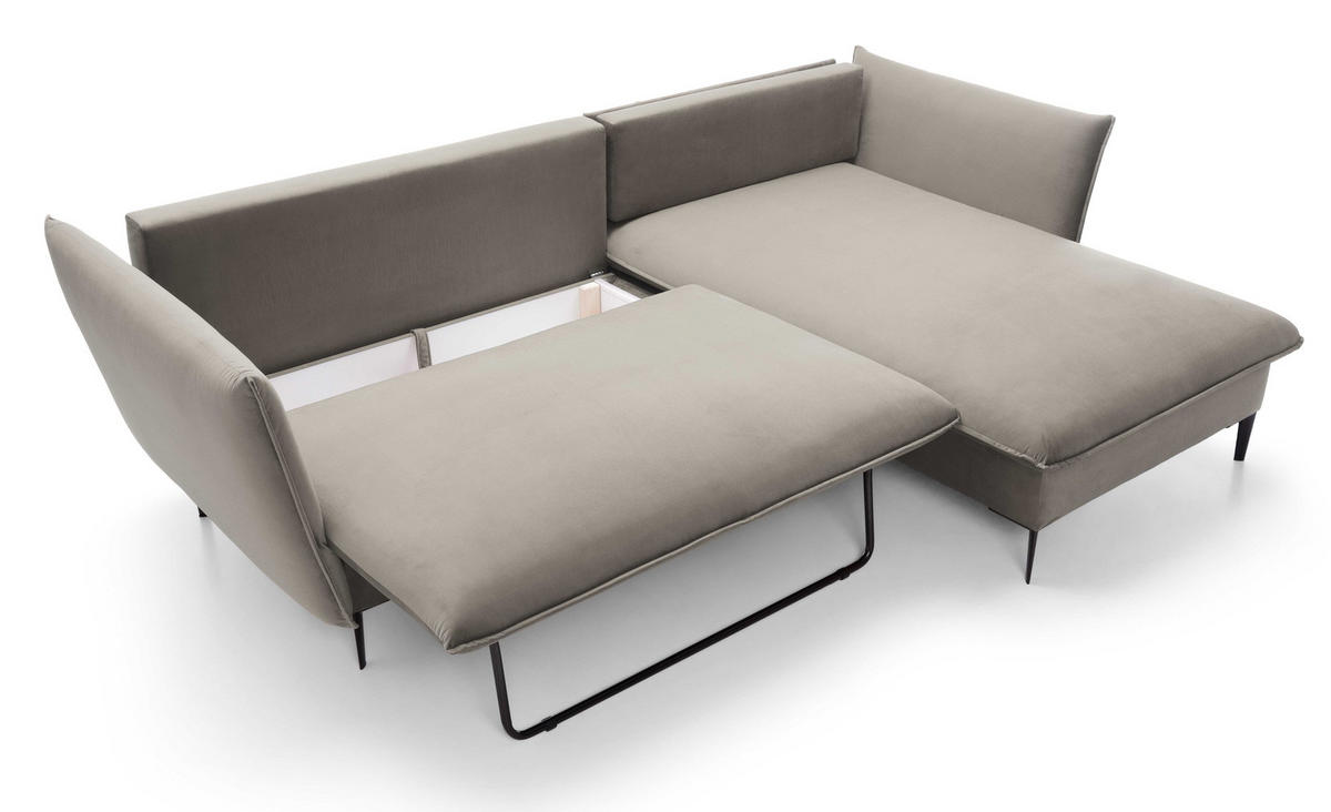 ECKSOFA Flavio mit Schlaffunktion, Bettkasten 260 cm, Rechts, Grau - Grau, Holz (167/258cm) - Emporius
