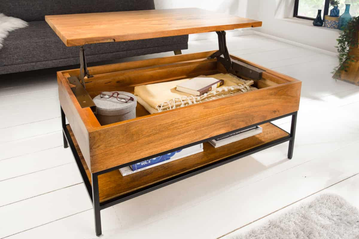 COUCHTISCH FACTORY LIFTUP Mango Natur 80 cm - Schwarz/Braun, Holz/Metall (54/80/41cm) - riess-ambiente