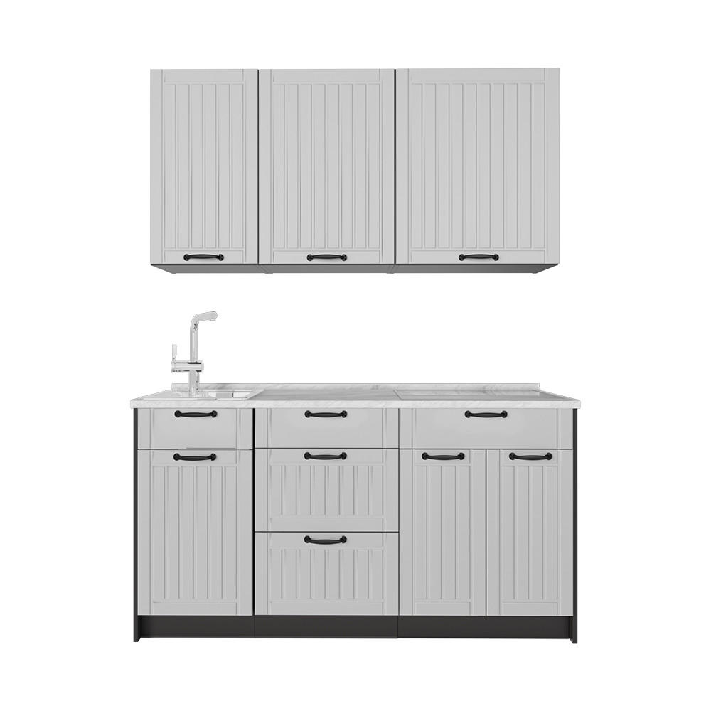 SINGLEKÜCHE Fame-Line, Weiß Landhaus/Anthrazit, 150 cm, AP Marmor - Anthrazit/Weiß, Holzwerkstoff (150/82/60cm) - Vicco