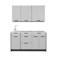 SINGLEKÜCHE Fame-Line, Weiß Landhaus/Anthrazit, 150 cm, AP Marmor - Anthrazit/Weiß, Holzwerkstoff (150/82/60cm) - Vicco