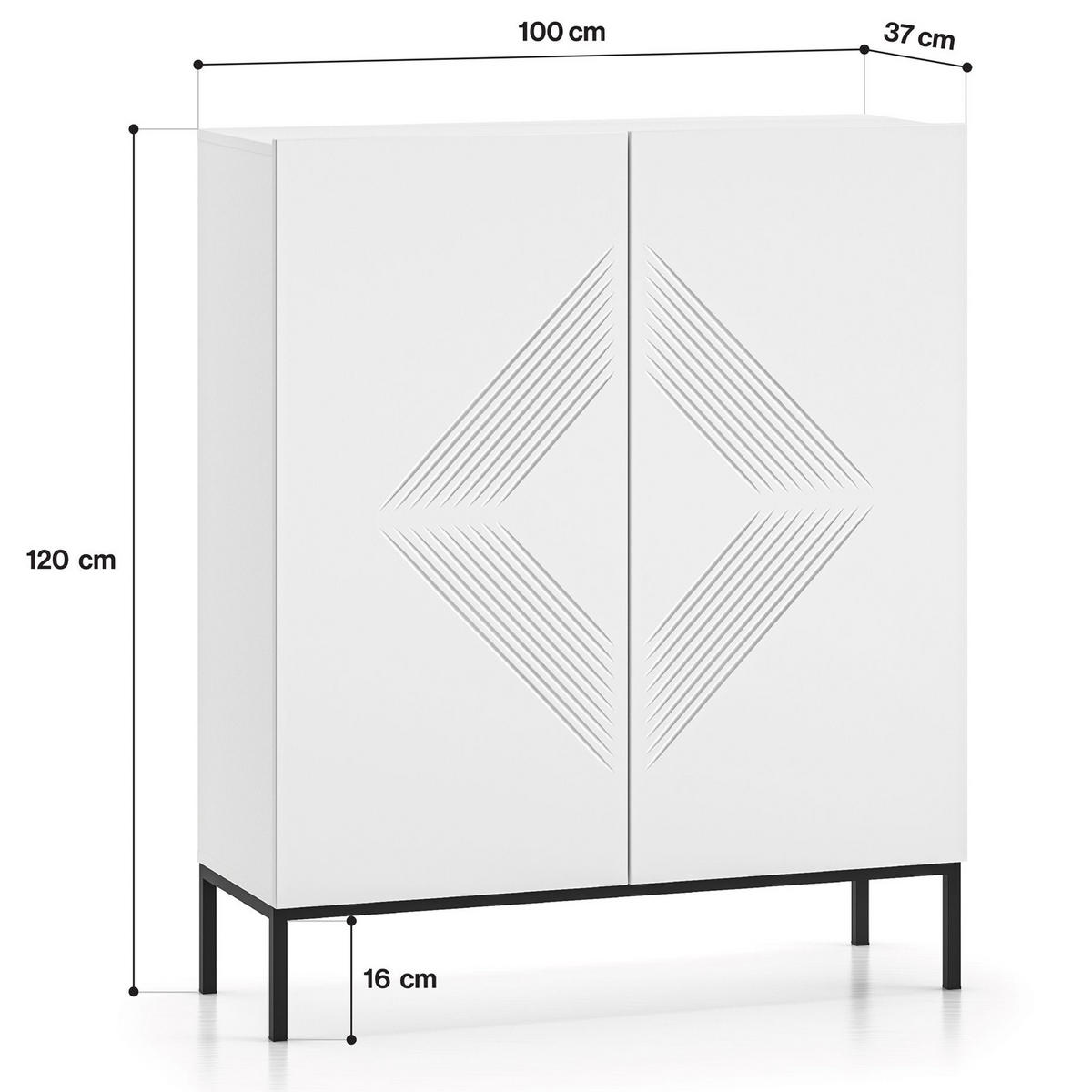 KOMMODE NEBRO,Weiß/Schwarz - Schwarz/Weiß, Holzwerkstoff (100/120/37cm) - KONSIMO®