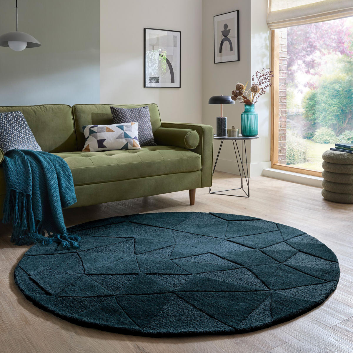 WOLLTEPPICH Hoch-Tief-Design, designstark DEBEN TROY - Türkis, Textil (160/160cm) - KADIMA DESIGN