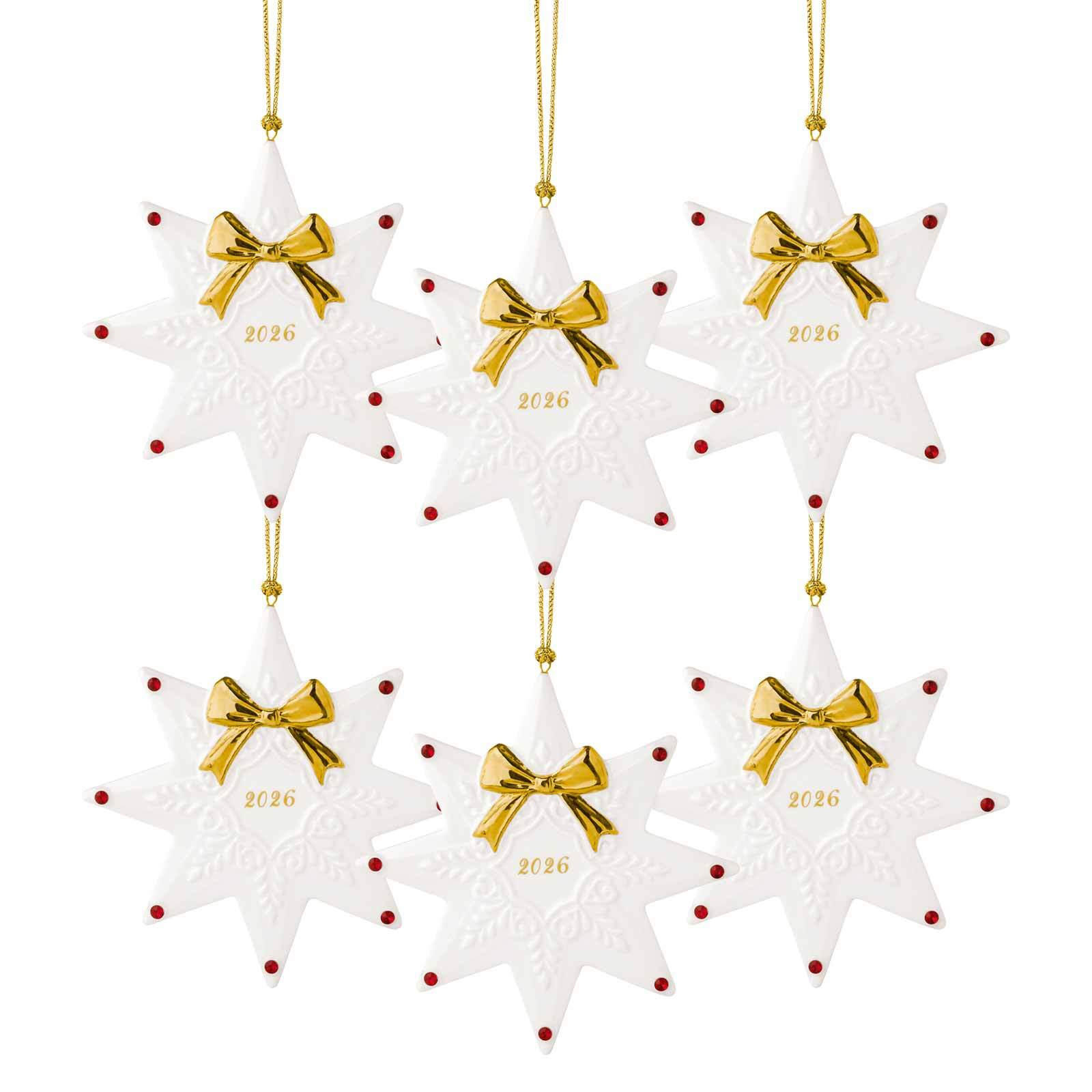 ORNAMENTE STERN 2026 Christmas Classics weiß-gold 0,9 x 11,3 x 11,3 cm 6er Set - Goldfarben/Weiß, Keramik (11.3/11.3/1cm) - Villeroy & Boch